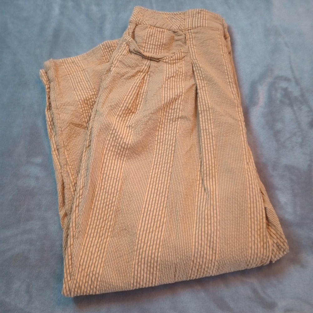 Free People Make A Stand Trouser Pants Womens Sz Large Striped Gauzy Crinkle